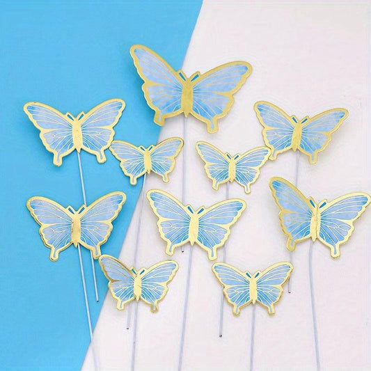 10pcs Painted Butterfly Cake Toppers Birthday Decoration Supplies