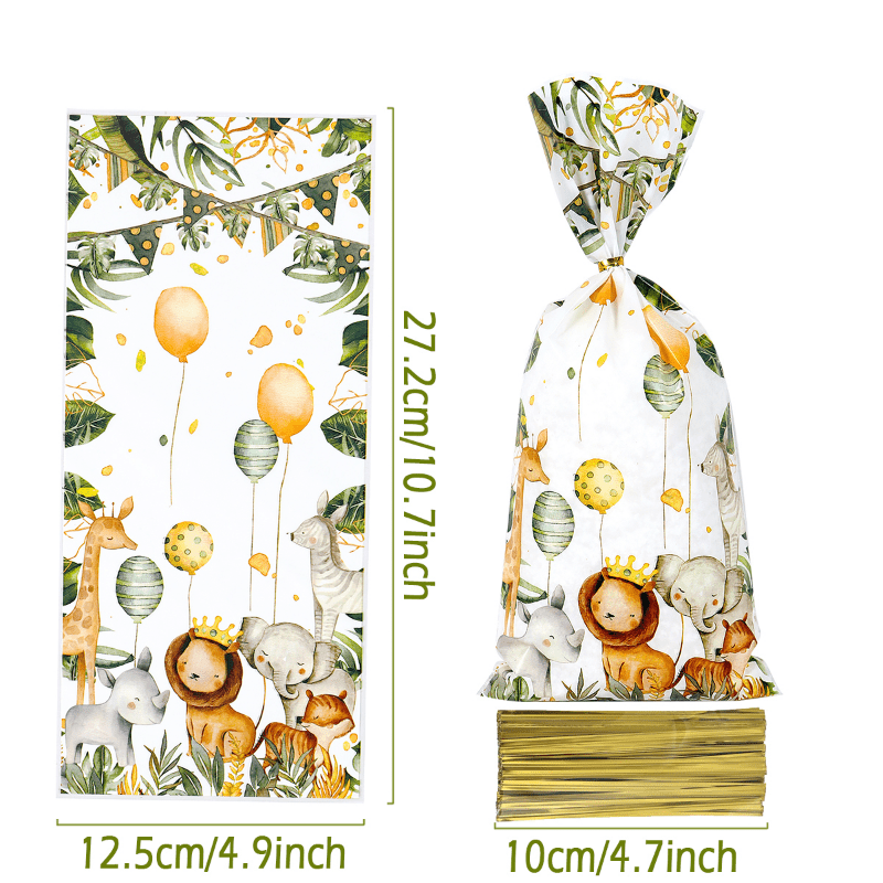 50pcs Jungle Animal Cookie Candy Bags Wild One Party Supplies