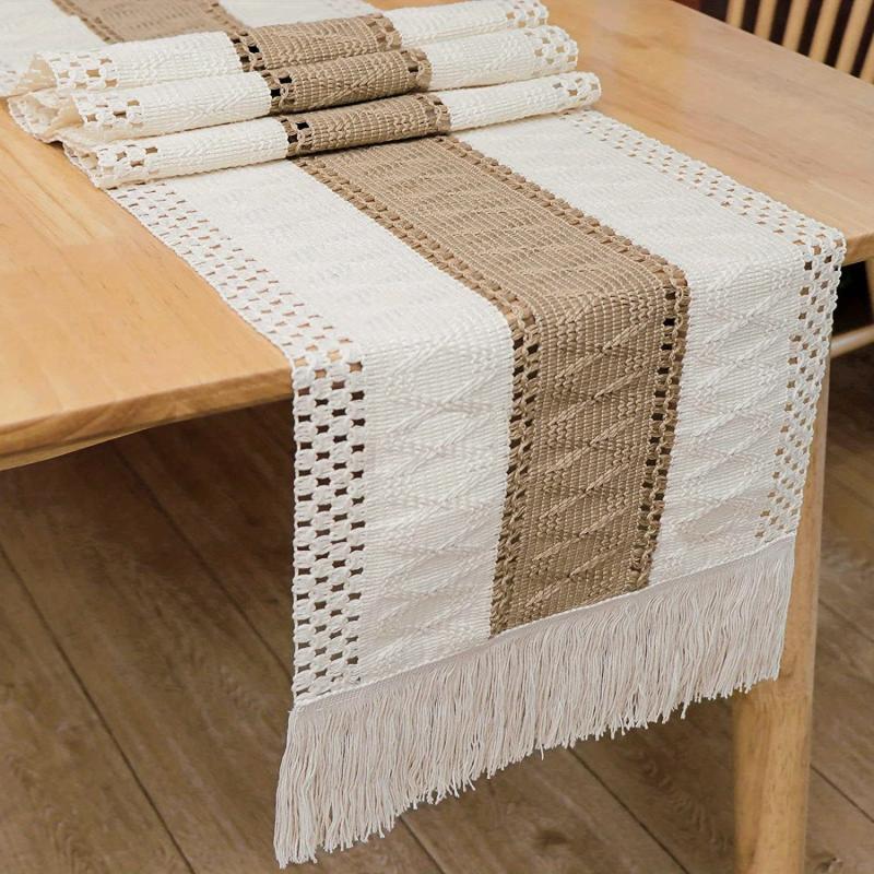Boho Table Runner 30 48cmx182 Splicing Cotton Tassels for Wedding Bridal Shower