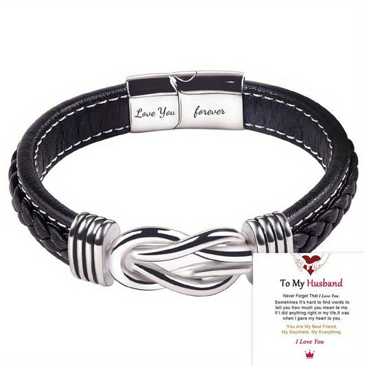 Stainless Steel Leather Bracelet for Son and Grandson