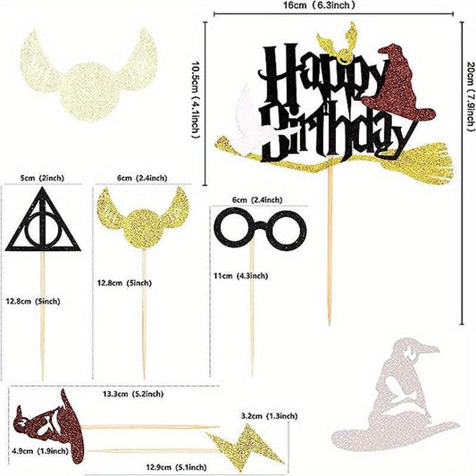 Wizard Cupcake Toppers Glitter Magic Happy Birthday Cake Topper