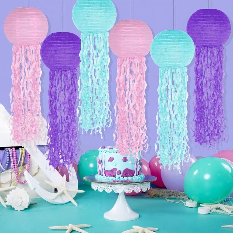 6pcs Jelly Fish Paper Lanterns Hanging Lanterns
