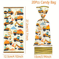 20pcs Construction Watercolor Candy Bag Engineering Excavator Loot Bags