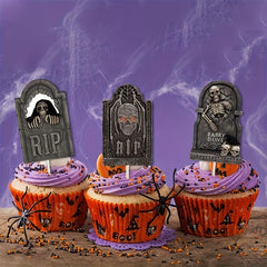 8pcs Halloween Tombstone Cake Toppers Ghost Cake Decoration Supplies