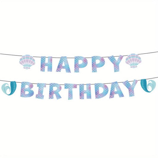 Mermaid Happy Birthday Banner Fish Scale Wall Decoration