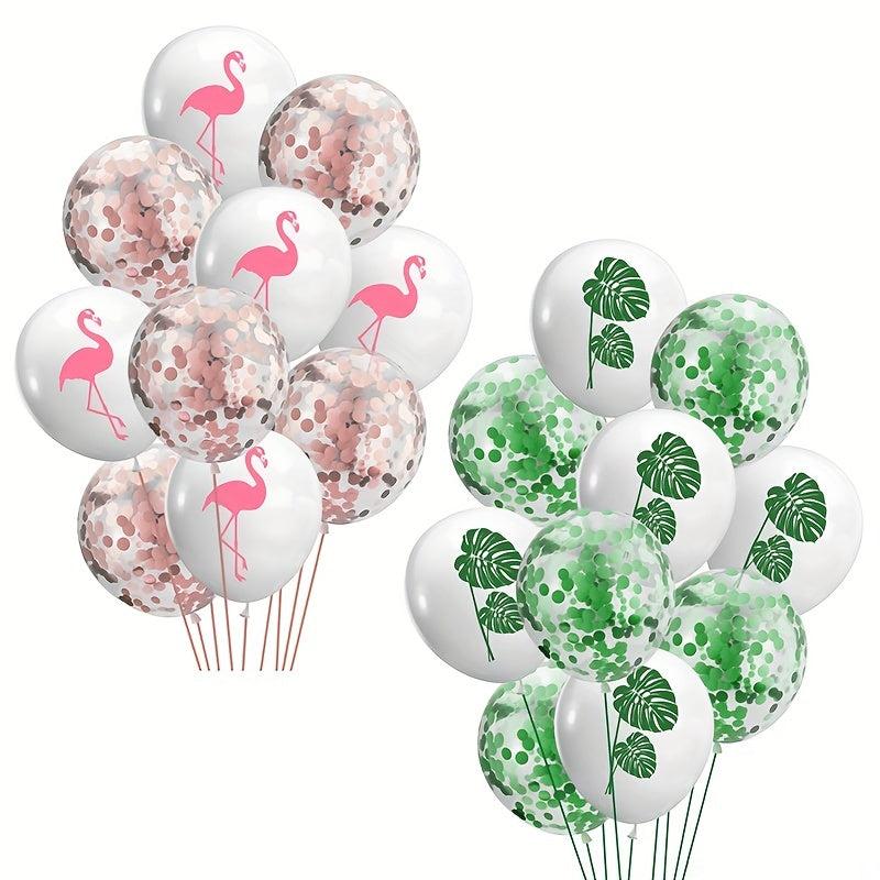 10pc Hawaiian Party Summer Beach Theme Balloons Monstera Palm Leaves