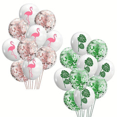 10pc Hawaiian Party Summer Beach Theme Balloons Monstera Palm Leaves