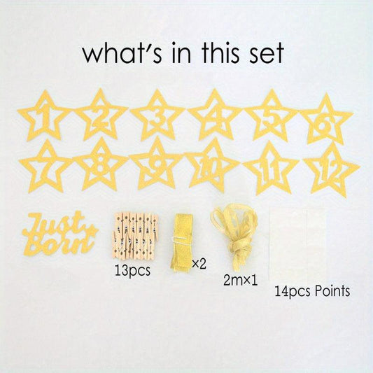 12 Months Photo Frame Banner Glitter 1st Birthday Party Decorations