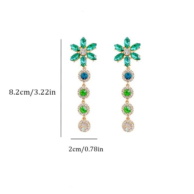 S925 Silver Green Gemstone Zircon Drop Earrings Tassel Wedding Dangle Earrings