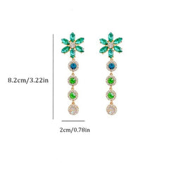 S925 Silver Green Gemstone Zircon Drop Earrings Tassel Wedding Dangle Earrings