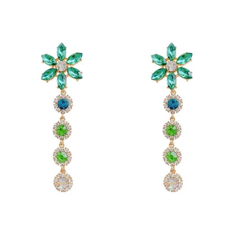 S925 Silver Green Gemstone Zircon Drop Earrings Tassel Wedding Dangle Earrings