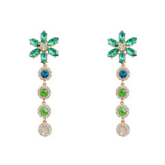 S925 Silver Green Gemstone Zircon Drop Earrings Tassel Wedding Dangle Earrings