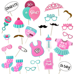 25pcs Shower Party Photo Booth Props Birthday Party Decoration Set DIY Props