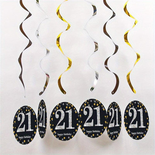 6pcs Golden PVC Spiral Pull Flower Charm Birthday Party Decoration