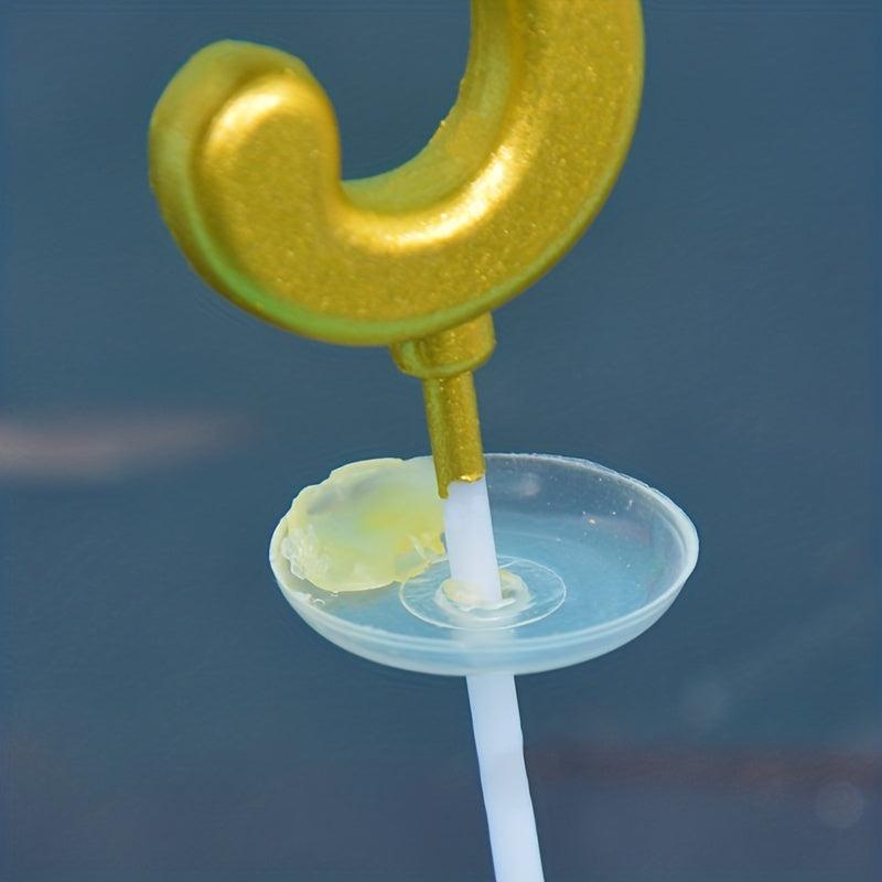Golden Birthday Candles with Base for Cake Decoration - Party Supplies