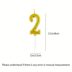 Golden Birthday Candles with Base for Cake Decoration - Party Supplies