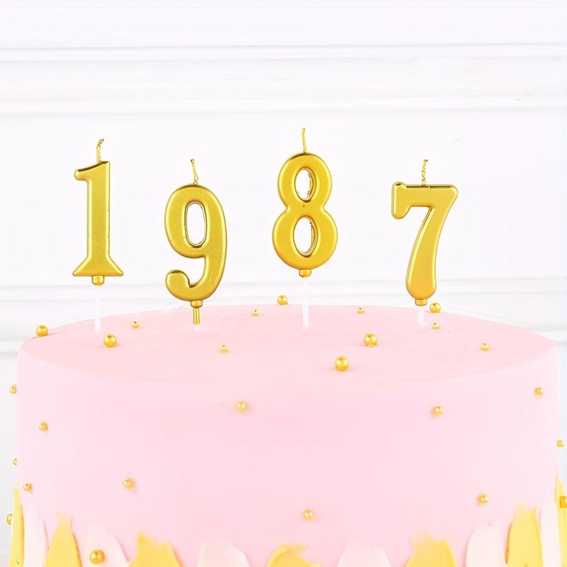 Golden Birthday Candles with Base for Cake Decoration - Party Supplies