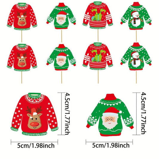 8pcs Christmas Cake Topper Sweater Party Decoration