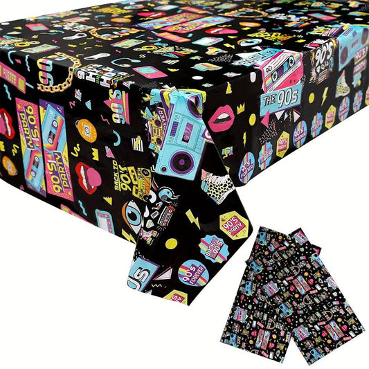 2pcs Retro Radio Pattern Plastic Tablecloth Themed Parties Decor