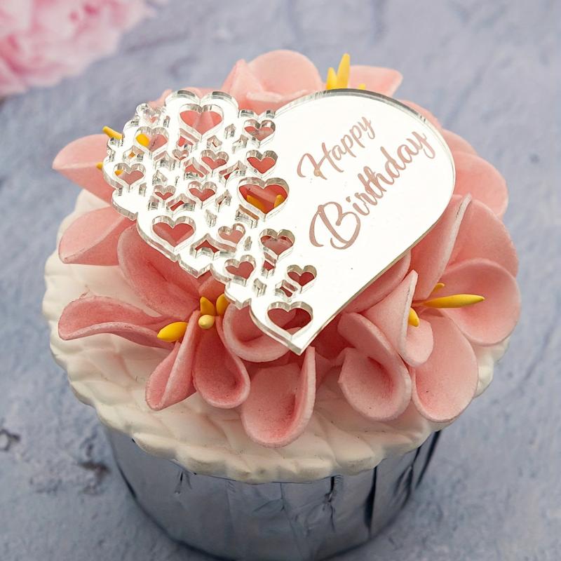 6pcs Happy Birthday Heart Acrylic Cake Topper for Dessert Table Decor