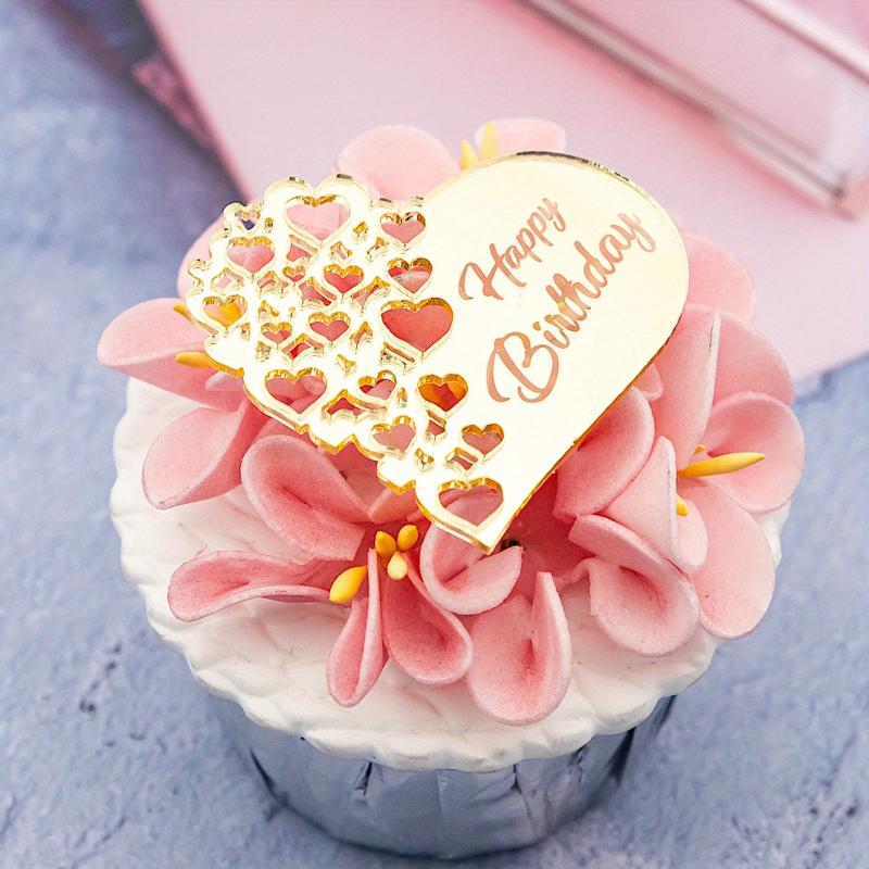 6pcs Happy Birthday Heart Acrylic Cake Topper for Dessert Table Decor