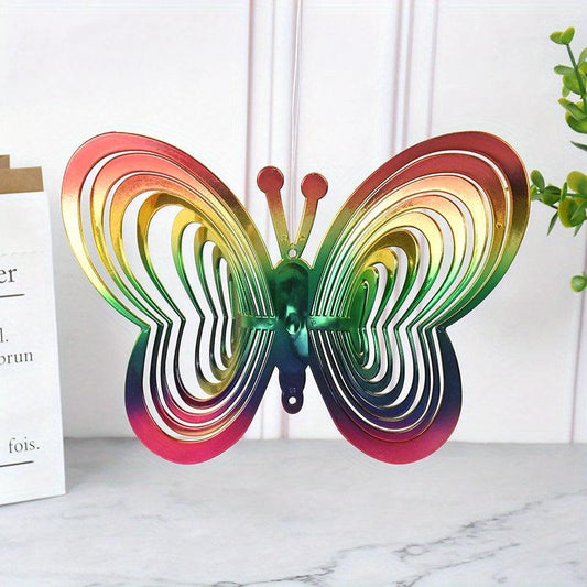 Heart Butterfly Wind Spinner Hanging Ornament for Home and Garden
