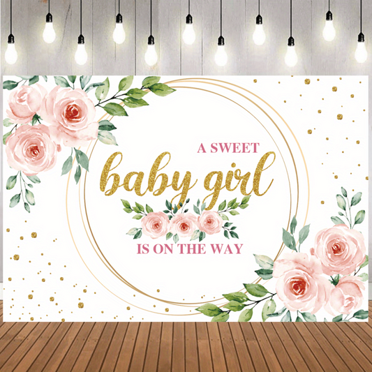 Floral Sweet Baby Girl Backdrop 152x101cm It's A Girl Baby Shower Background