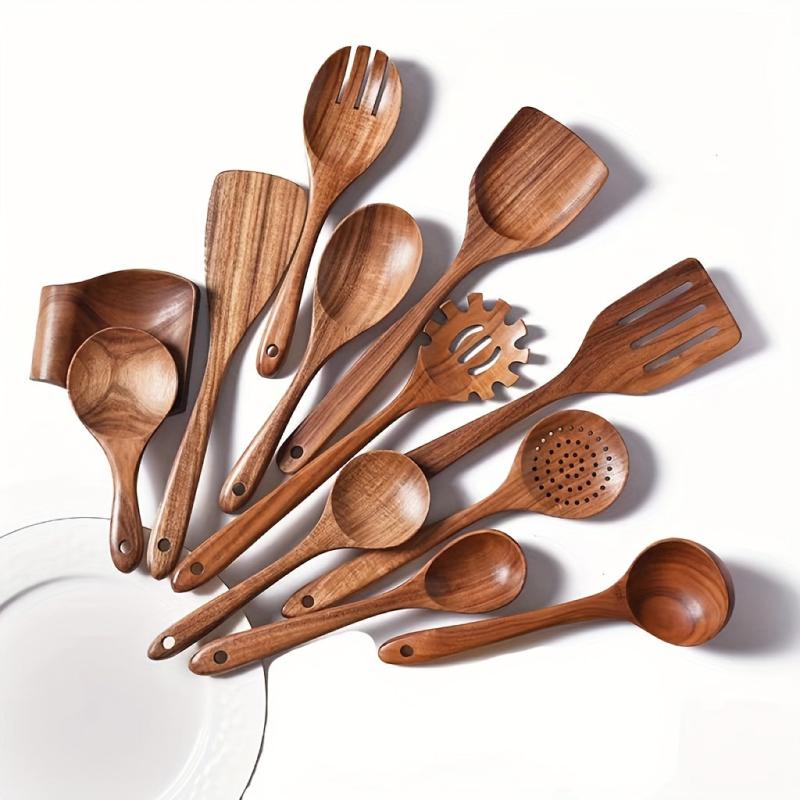 Wooden Utensil Set 11pcs For Cooking Safety Non Stick Utensils Set