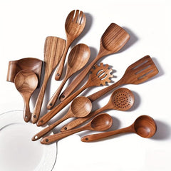 Wooden Utensil Set 11pcs For Cooking Safety Non Stick Utensils Set