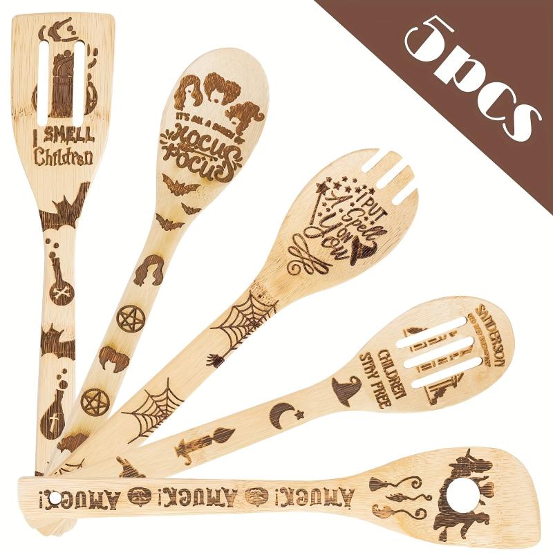 6pcs Wooden Spoons Bamboo Cooking Utensils Set with Holder
