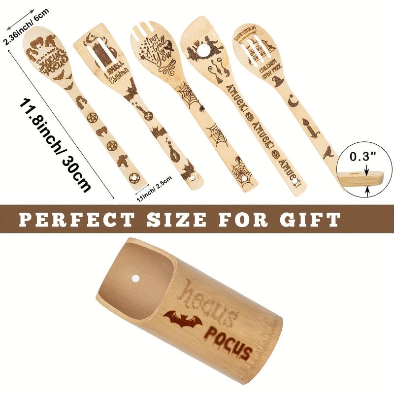 6pcs Wooden Spoons Bamboo Cooking Utensils Set with Holder