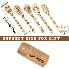 6pcs Wooden Spoons Bamboo Cooking Utensils Set with Holder