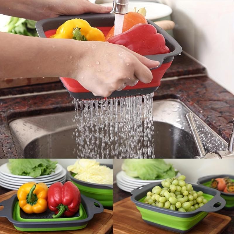 Silicone Kitchen Drain Basket, Retractable Fruit & Vegetable Washing Basket