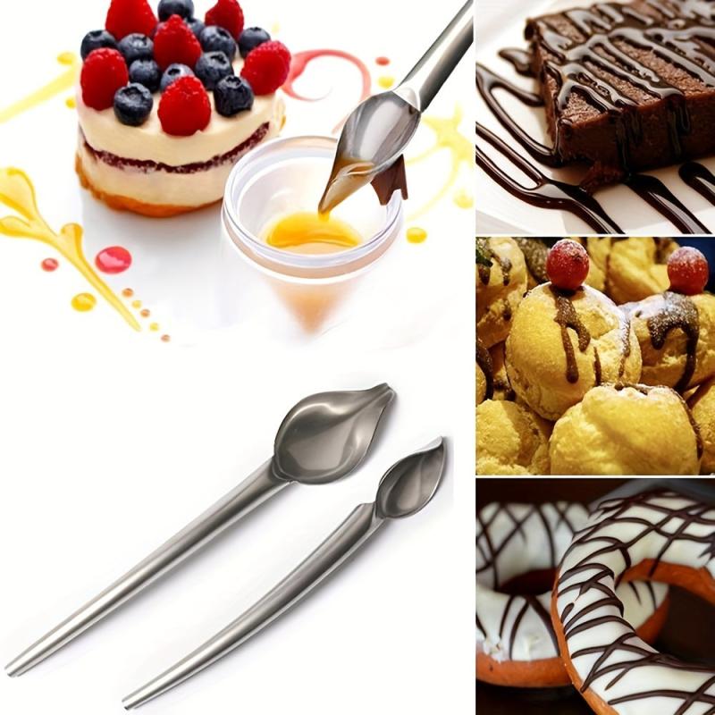 2pcs Stainless Steel Drizzle Spoon Decorating Spoons Reusable Pencil Spoon