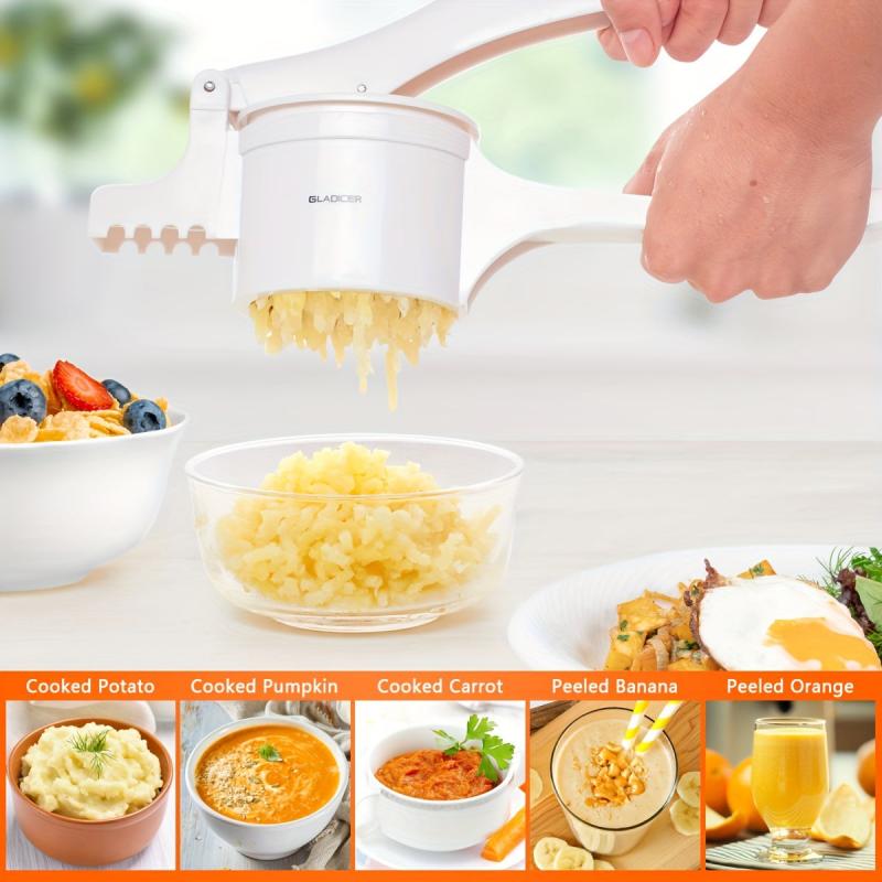 Potato Ricer and Masher with Handle - Manual Vegetable Crusher for Kitchen
