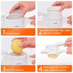 Potato Ricer and Masher with Handle - Manual Vegetable Crusher for Kitchen