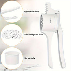 Potato Ricer and Masher with Handle - Manual Vegetable Crusher for Kitchen