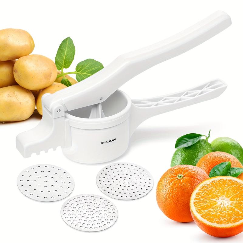 Potato Ricer and Masher with Handle - Manual Vegetable Crusher for Kitchen
