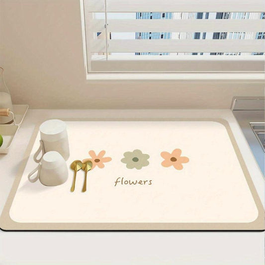 Floral Dish Drying Mat Soft Rubber Draining Pad
