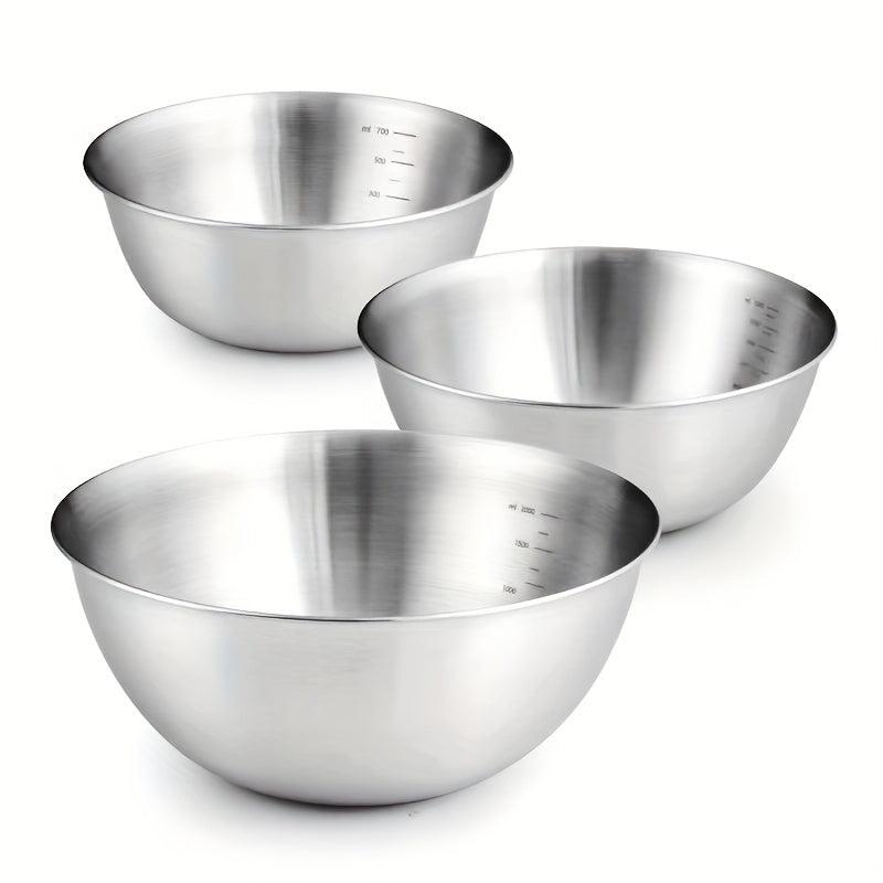 3pc Stainless Steel Mixing Bowl Set for Food Storage and Meal Prep