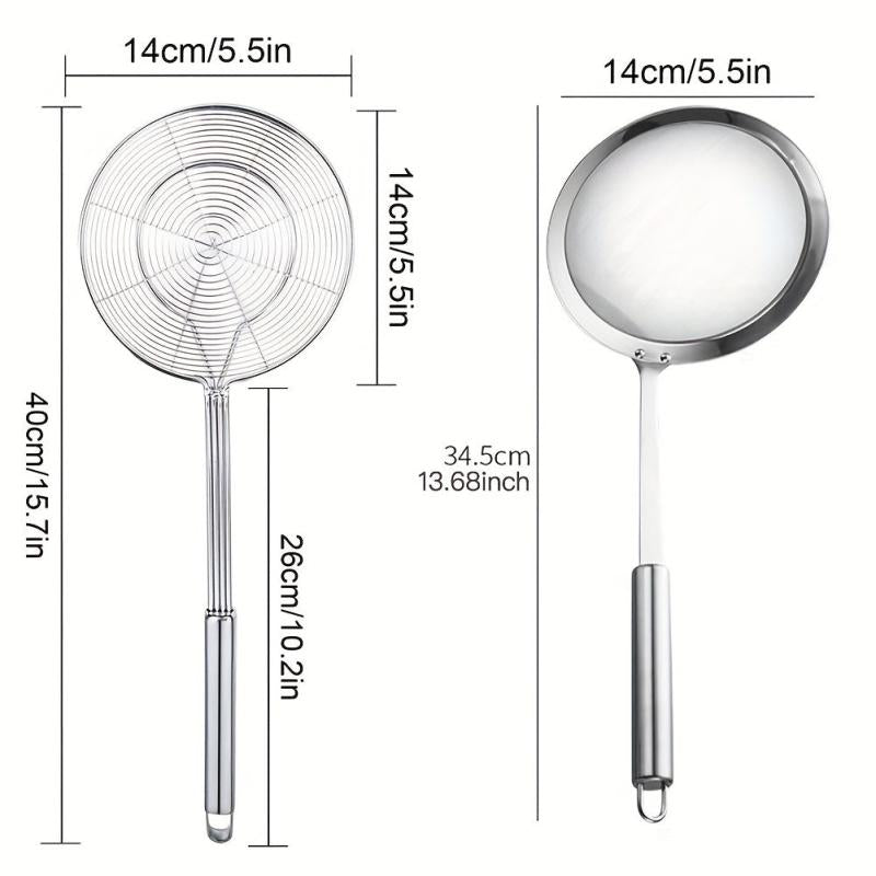 2pcs Fat Skimmer Spoon Set Fine Mesh Food Strainer Ladle Stainless Steel