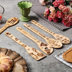 5pcs Christmas Wooden Spoons Set Burned Cooking Utensil Spoon Spatula
