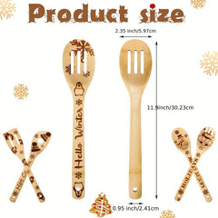 5pcs Christmas Wooden Spoons Set Burned Cooking Utensil Spoon Spatula