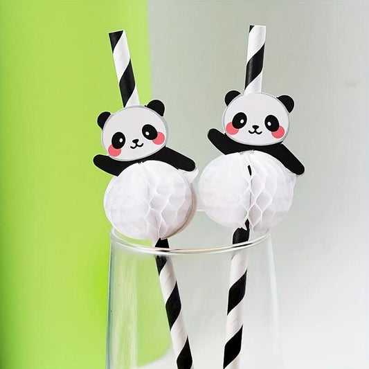 20pcs Panda Straws Party Dessert Paper Straws Biodegradable