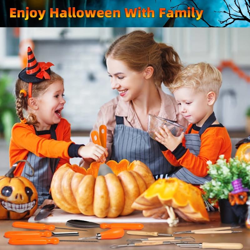 7pcs Stainless Steel Pumpkin Carving Kit with Storage Bag & 10 Paper Templates