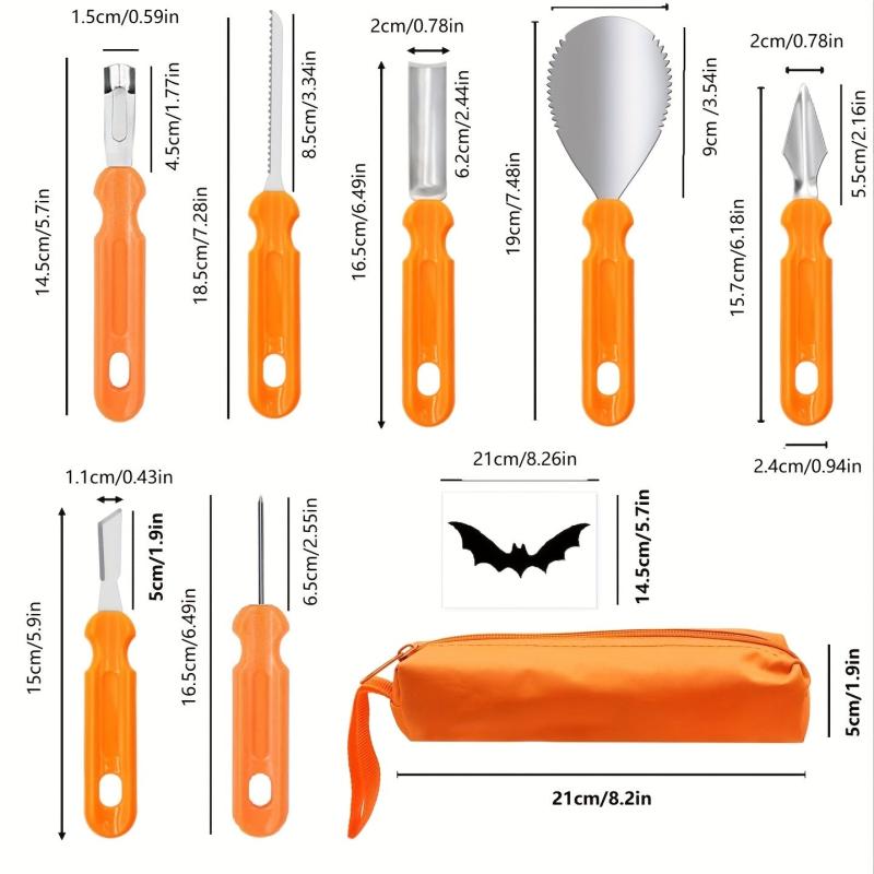 7pcs Stainless Steel Pumpkin Carving Kit with Storage Bag & 10 Paper Templates