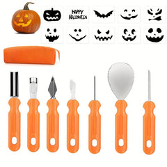 7pcs Stainless Steel Pumpkin Carving Kit with Storage Bag & 10 Paper Templates