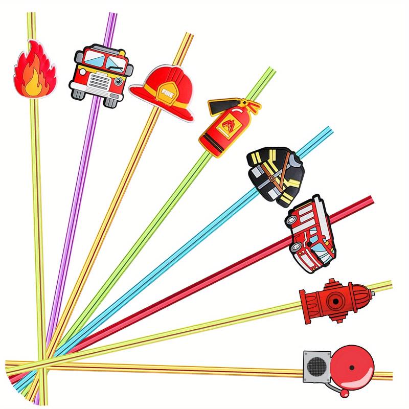 8pcs Fire Theme Reusable Straw Set for Family Gatherings and Parties