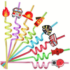 8pcs Fire Theme Reusable Straw Set for Family Gatherings and Parties