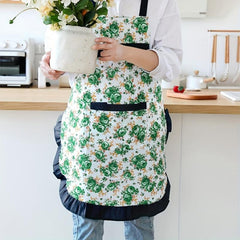 Floral Apron w/ Pockets & Ruffle Trim Halter Apron
